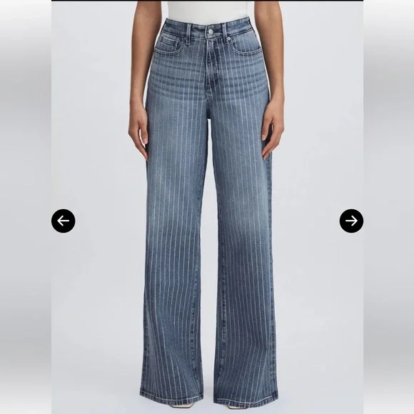 NWT Good American Good Ease Rhinestone Embellished Wide Leg - Picture 2 of 16